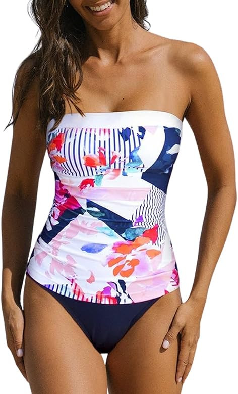 Roselychic Tankini Bathing Suits for Women High Waist Swimsuit Cut Out Bikini Set | Amazon (US)