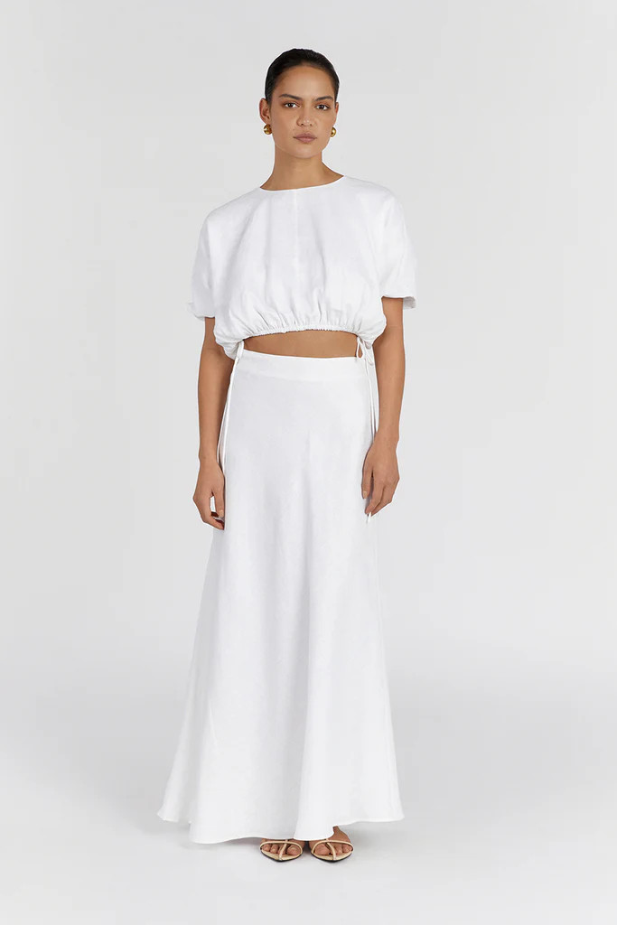 GEORGIA WHITE LINEN CROP TOP | DISSH