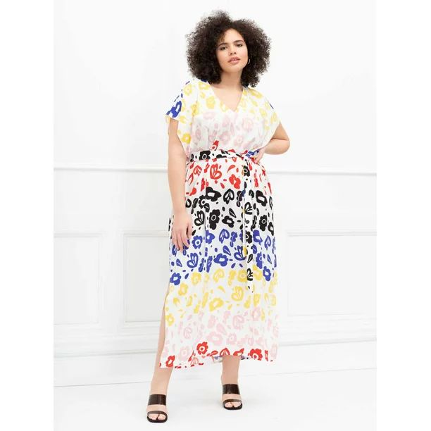 ELOQUII Elements Women's Plus Size Rainbow Print Belted Maxi Dress | Walmart (US)