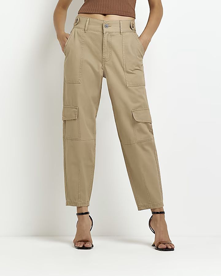 Beige utility tapered trousers | River Island (US)