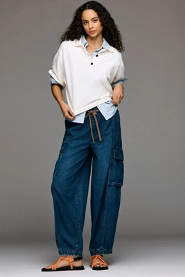Pilcro Cotton Pull-On High Rise Cargo Jeans | Anthropologie (US)