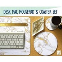 White Marble and Gold Print Desk Mat, Mouse Pad  Coaster Set  Desk Accessory Set | Etsy (US)