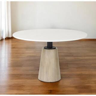 White and Natural Marble 48 in. Pedestal Dining Table Seats 2 | The Home Depot