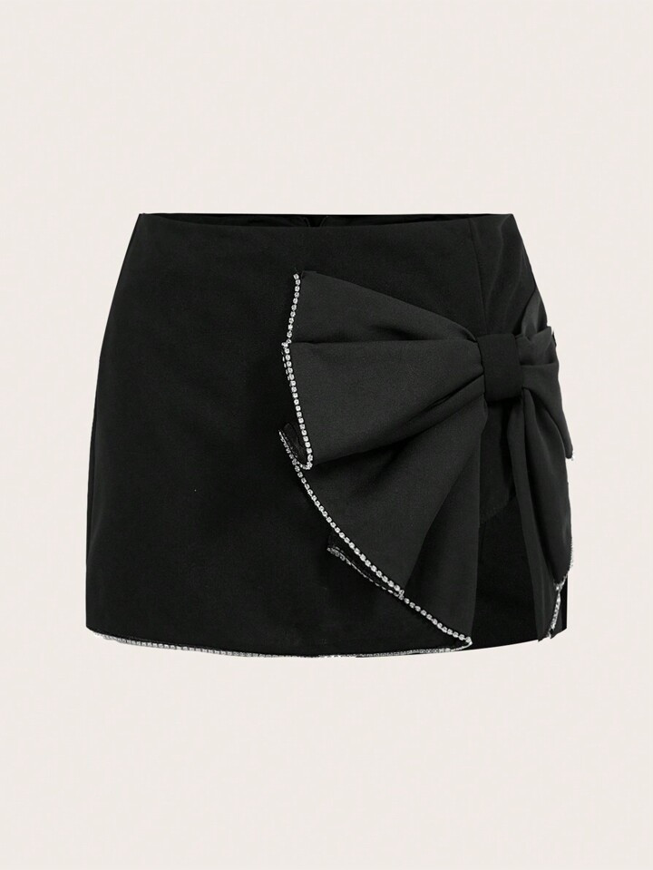 SHEIN ICON Rhinestone Detail Bow Split Hem Skirt | SHEIN