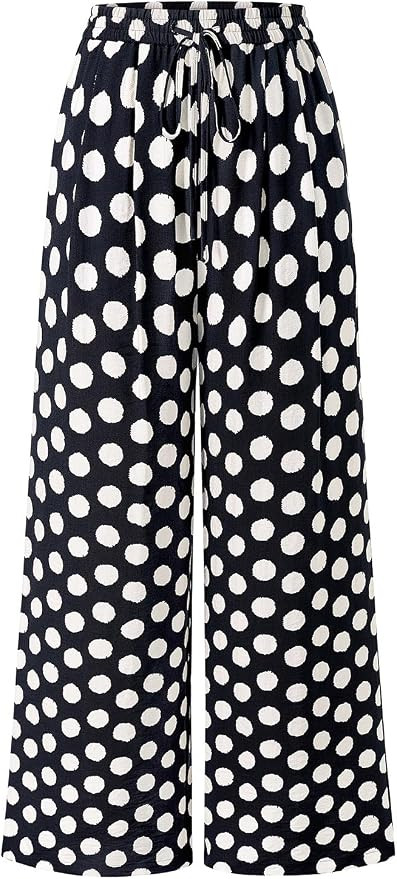 PRETTYGARDEN Womens Pants Elastic Waist Striped Lightweight Palazzo Pant | Casual Lounge Wide Leg... | Amazon (US)