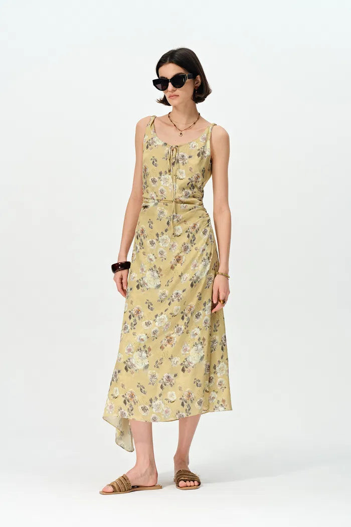 Doris Hand Painted Watercolor Inspired Rose Print Summer Dress | Fabrique