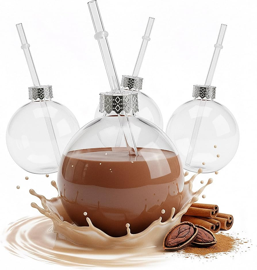 Novaliv 4X Tassen Glühwein 400 ml Personalisierte Weihnachtstasse mit Trinkhalm - Weihnachtskuge... | Amazon (DE)