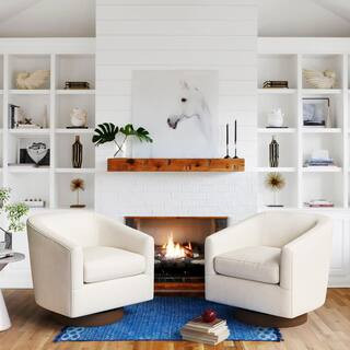 LUE BONA 29"D x 32"W x 29"H Beige Swivel Club Chairs with Solid Wood Base Swivel R... | The Home Depot