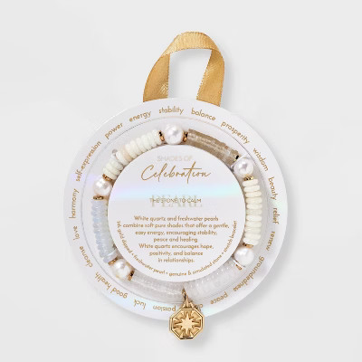 14K Gold Dipped Starburst Freshwater Pearl Quartz and Mixed Bead with Stretch Bracelet - Ivory | Target