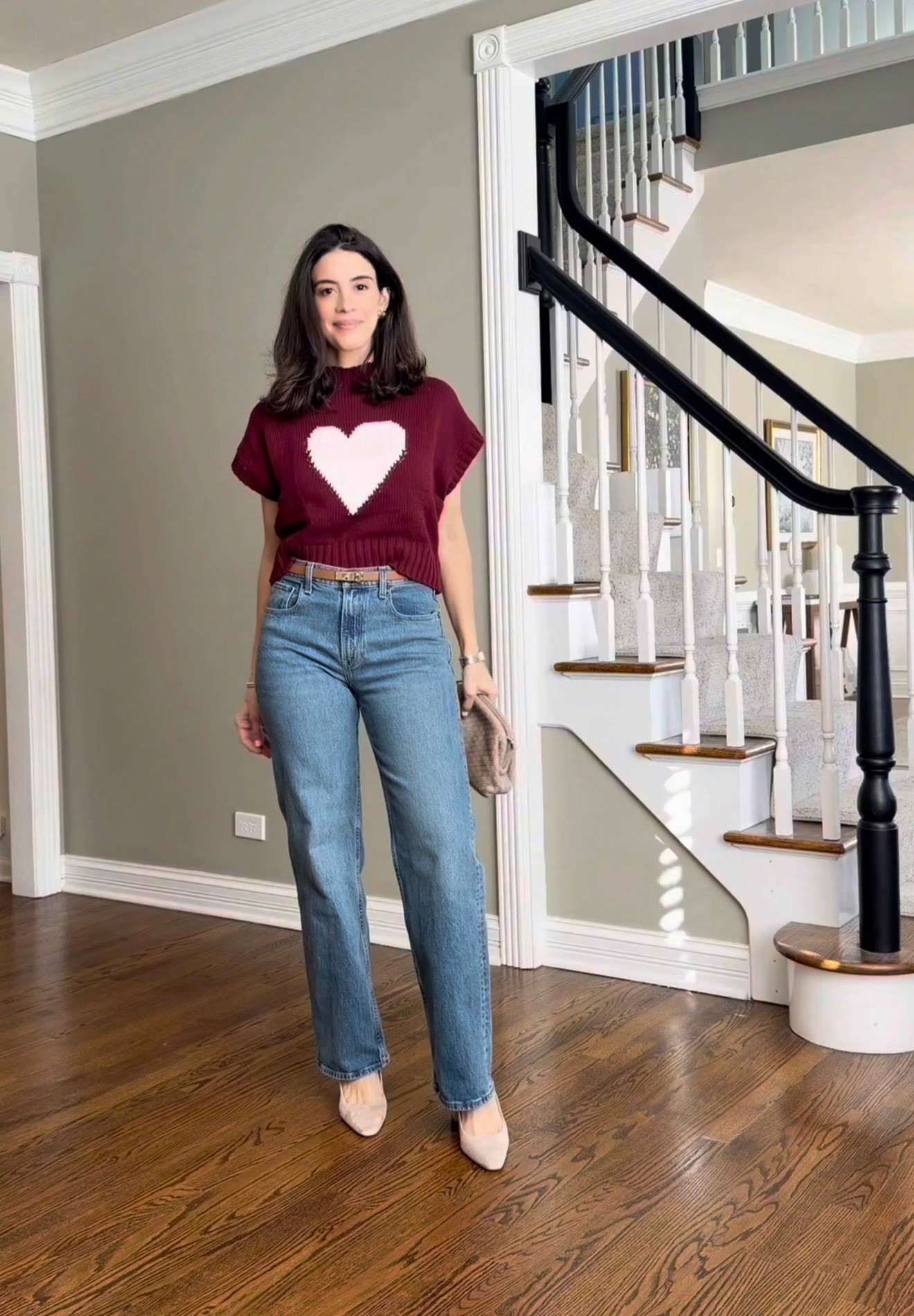 Jeans + heart sweater — casual, cozy, still festive Leather pants run TTS - I’m wearing  Jeans TTS and heart sweater size Medium (it's more of a crop sweater so I recommend sizing up) #LTKootd

#LTKValentine #LTKootd