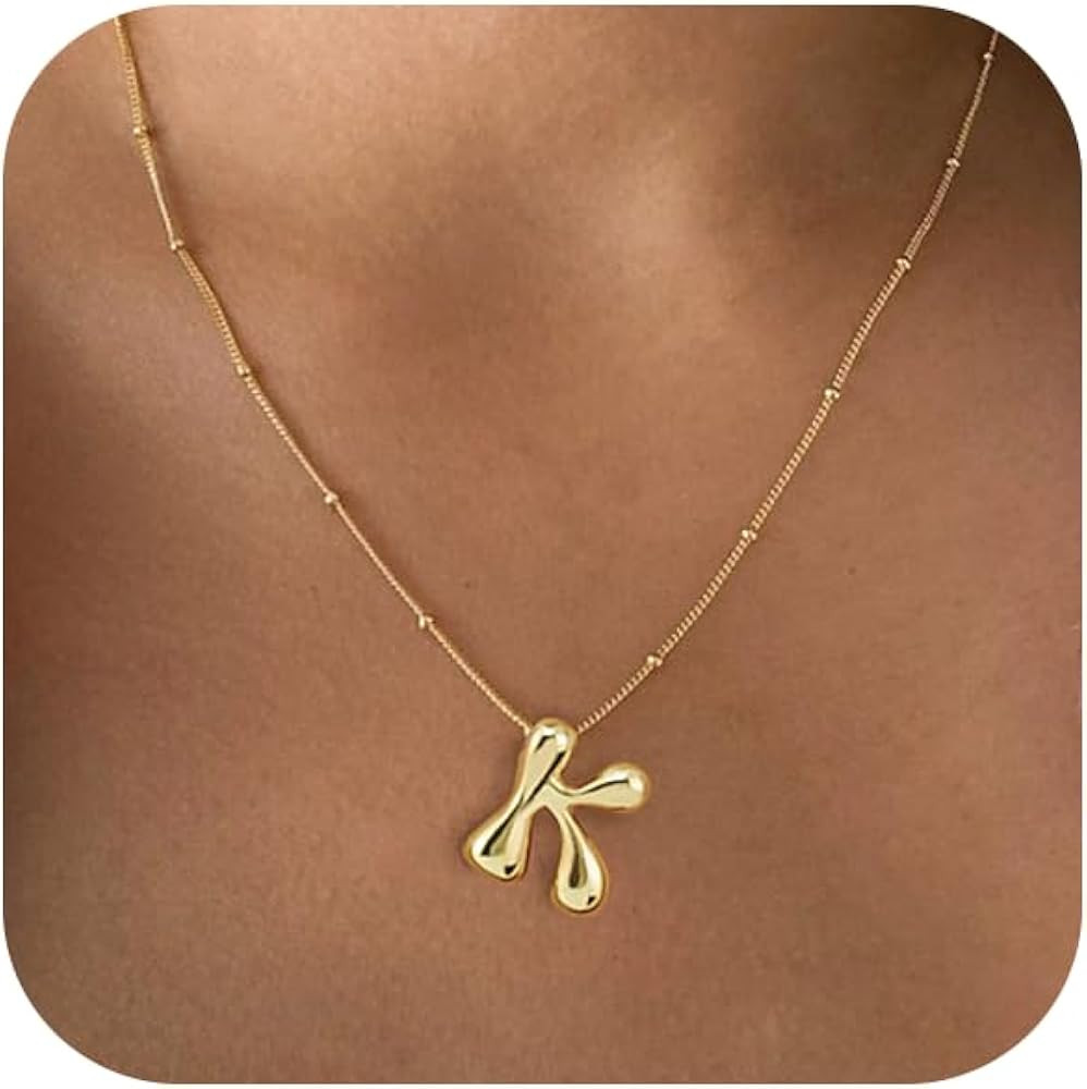 Gold Bubble Letter Necklace for Women Dainty 14K Gold Plated Balloon Initial Necklaces for Women ... | Amazon (US)