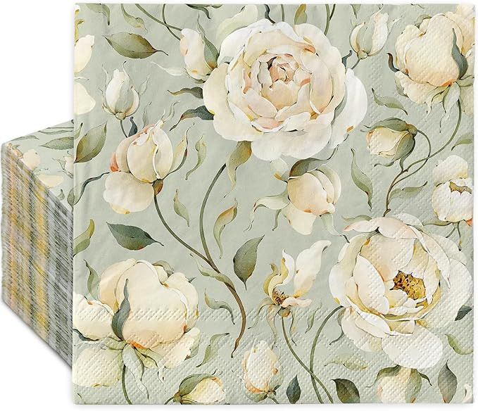 AnyDesign 80Pcs Vintage Floral Paper Napkins Retro Rose Peonies Green Flower Disposable Square Lu... | Amazon (US)