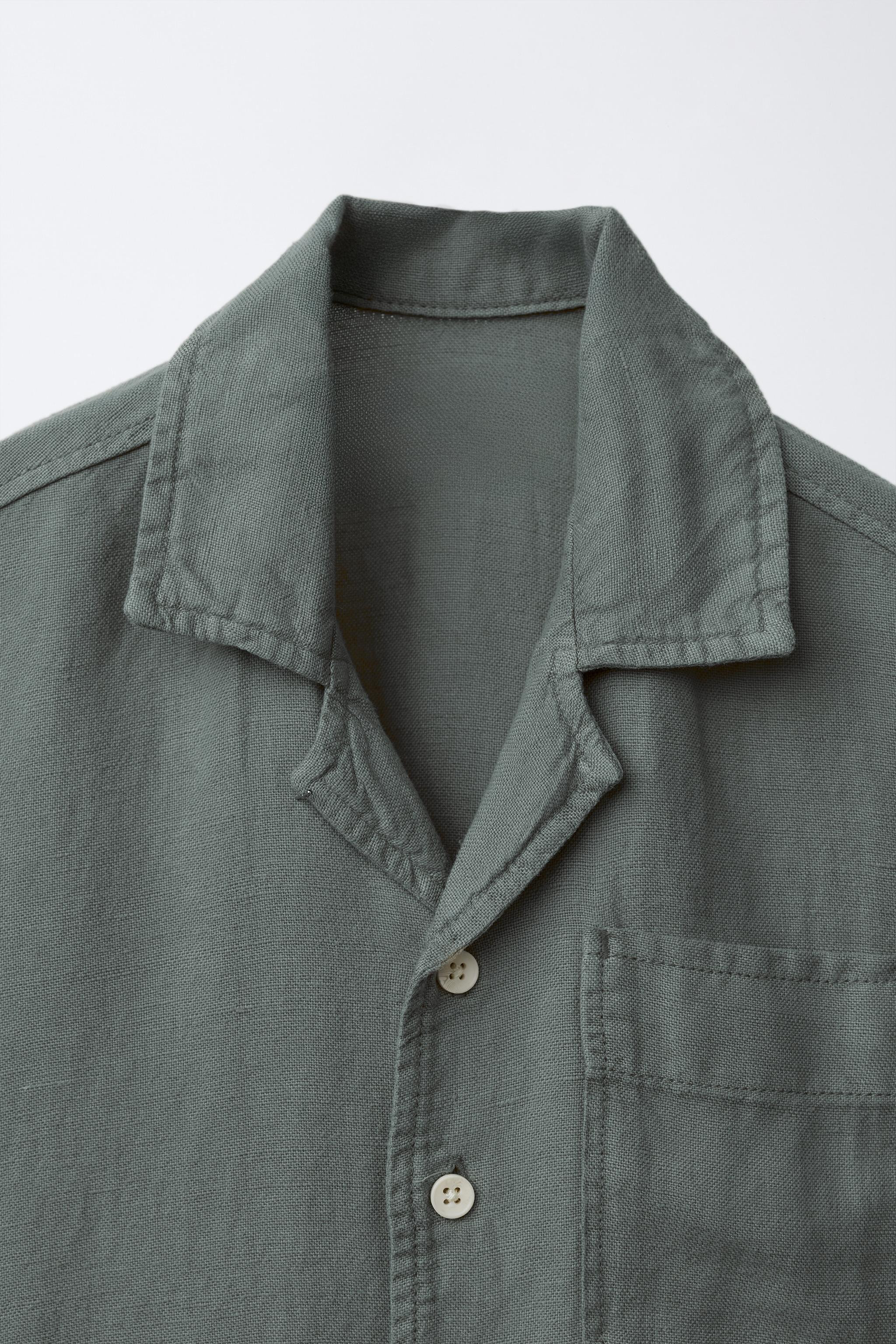 FLUID LINEN BLEND SPREAD COLLAR SHIRT | Zara US