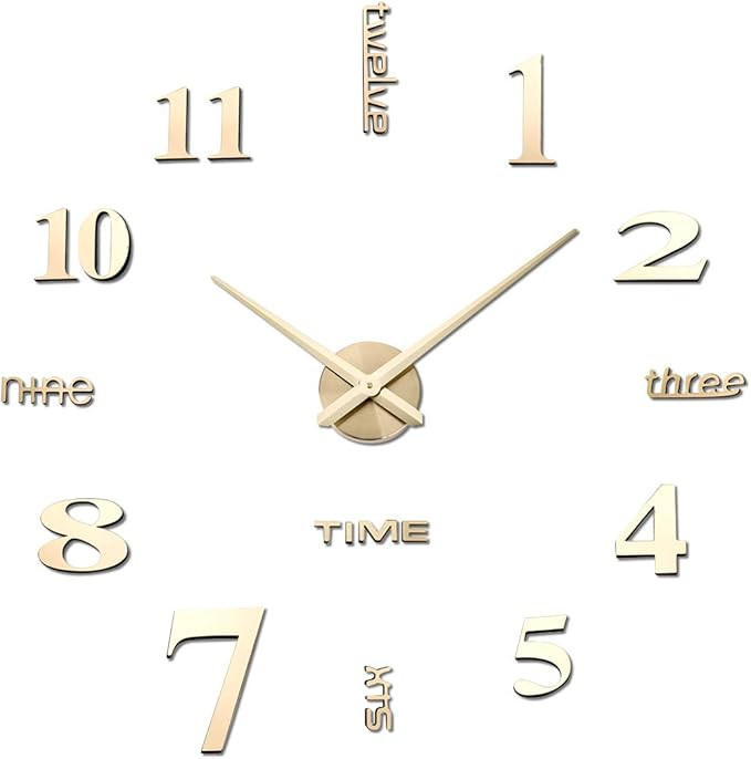 AILILIFE 3D DIY Wall Clock Decor Sticker Mirror Frameless Large DIY Wall Clock Kit for Home Livin... | Amazon (US)