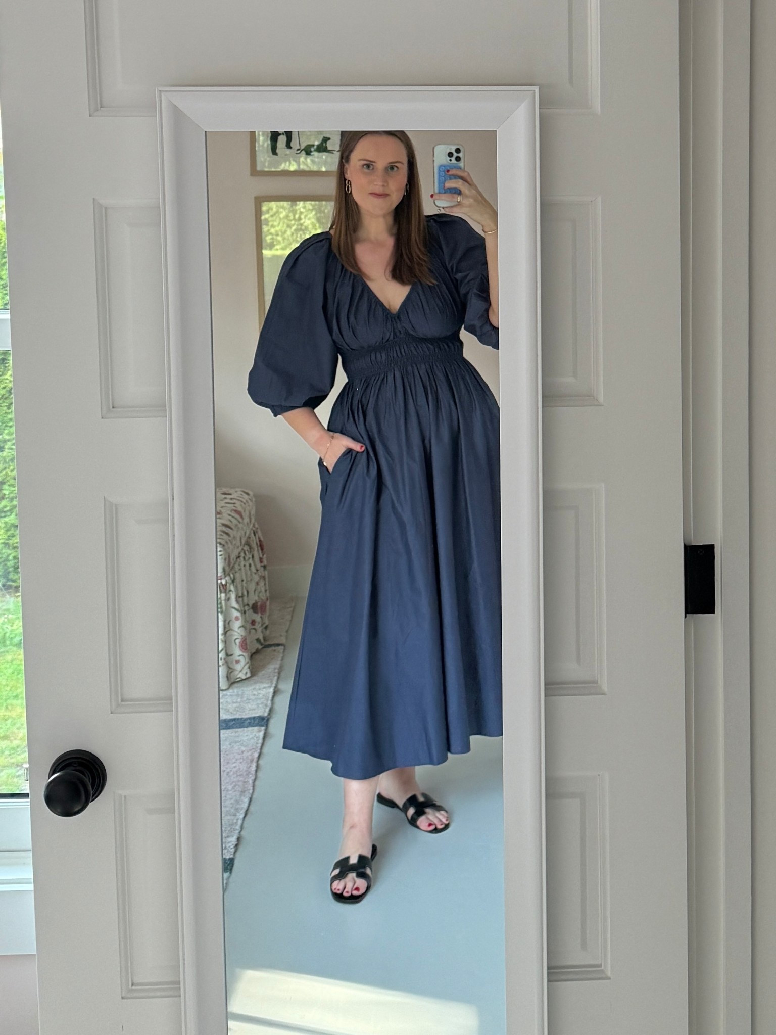 A perfect summer cocktail party outfit. A navy V-Neck dress from Matteau. I am in size 5 (I’m usually a Xl or 14/16.) This could also be a great dress to pack for a beach vacation! 

#LTKMidsize #LTKSeasonal
