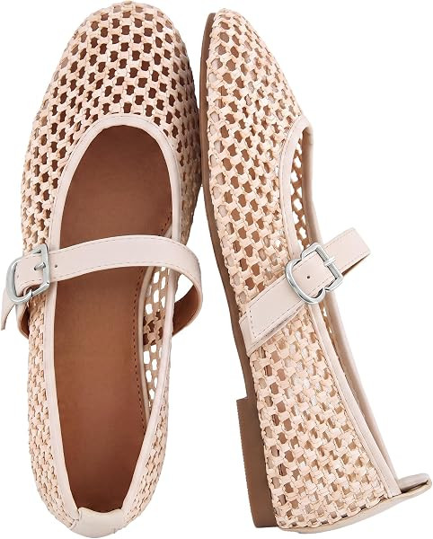 Twistover Women Woven Ballet Flats Mesh Mary Jane Flats Shoes | Amazon (US)