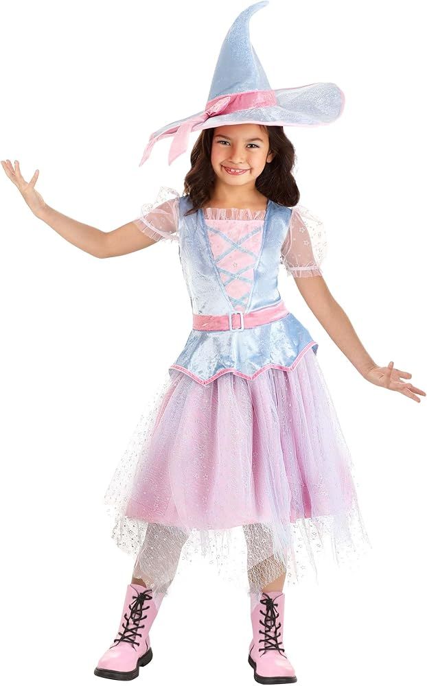 Kid's Pastel Fairy Witch Costume, Girl's Colorful Enchantress Halloween Outfit with Hat | Amazon (US)