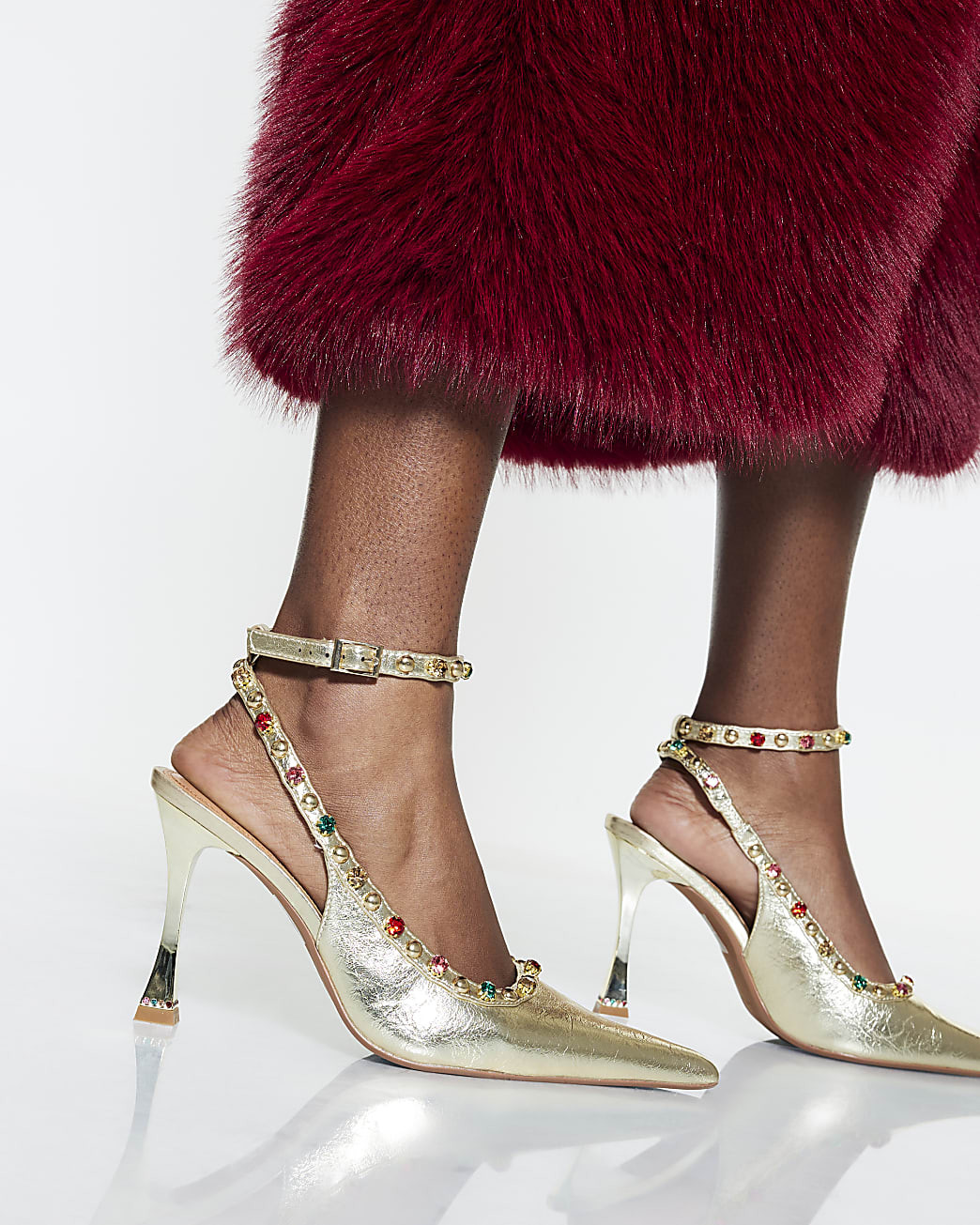 Gold Gem Embellished Court Heels | River Island UK & IE