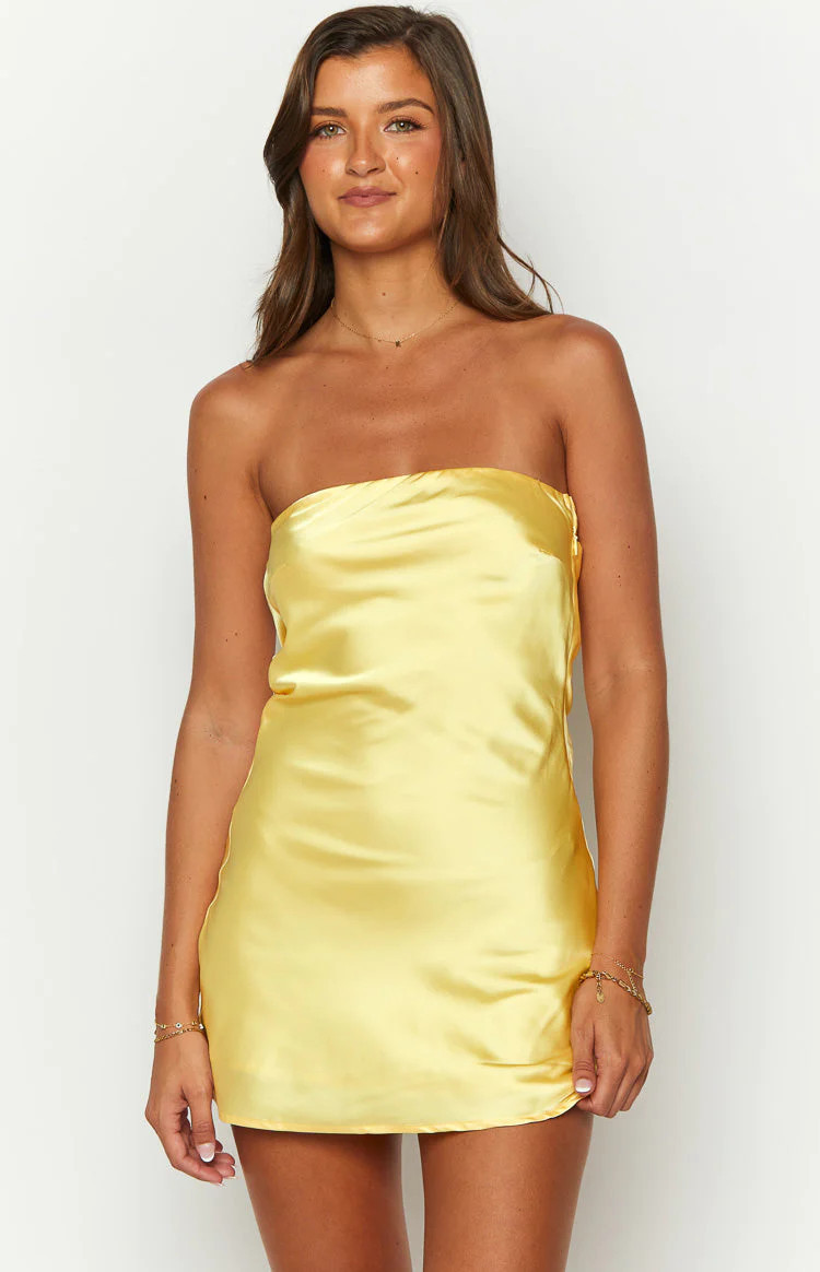 Ellie Yellow Strapless Mini Dress | Beginning Boutique (US)