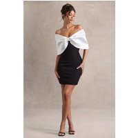 Dewdrop | Black & White Mini Dress With Oversized Bow | Club L London