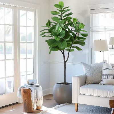6 Ft Artificial Fiddle Leaf Fig Tree, with 86 Leaves, Indoor Faux Plants In Pot with Dry Glass, for Home, Office, Living Room Decoration | Target