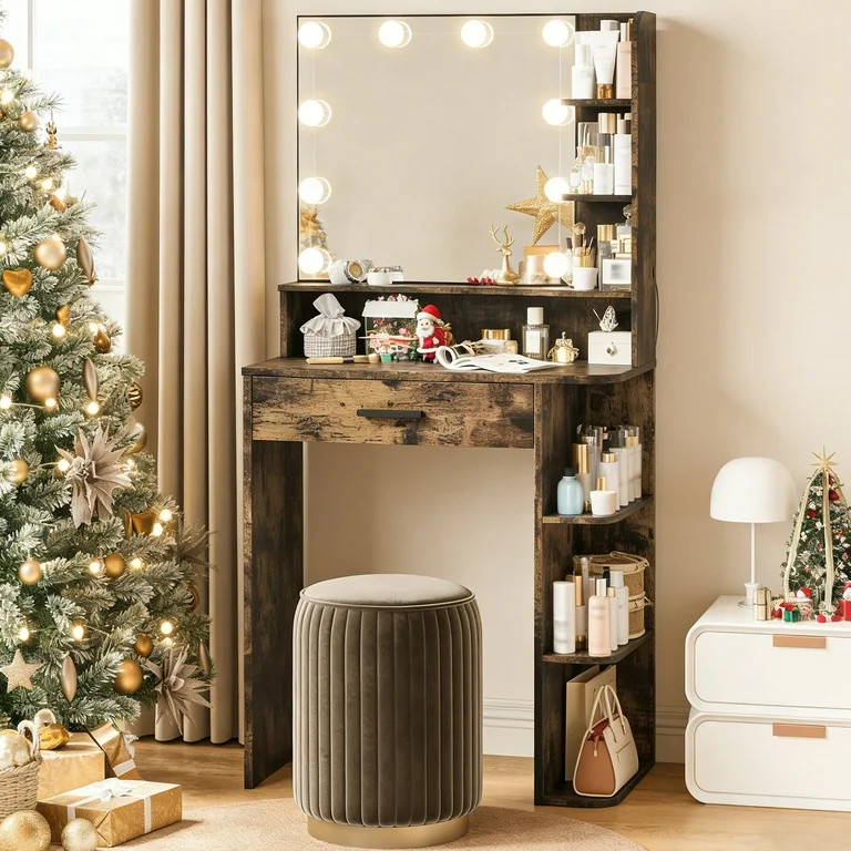 Pipleo Vanity Desk with Mirror and Lights, White Vanity Mirror with Lights with Large Drawer and ... | Walmart (US)