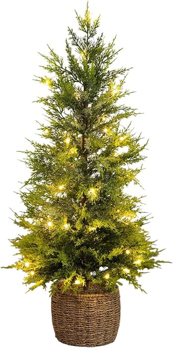 Nearly Natural 3ft Pre-Lit Snowed Cypress Artificial Christmas Tree 30 LEDs | Amazon (US)