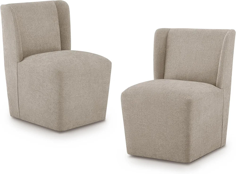 Upholstered Dining Chair with Casters Wingback Modern Side Armless Deskchair with Rollers for Din... | Amazon (US)