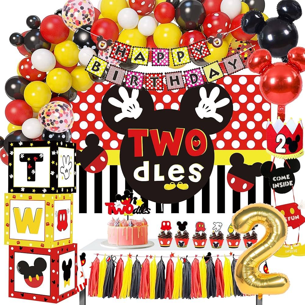 Mickey 2nd Birthday Party Supplies - Mickey Theme Oh Twodles Birthday Decorations Boy Include Bac... | Amazon (US)