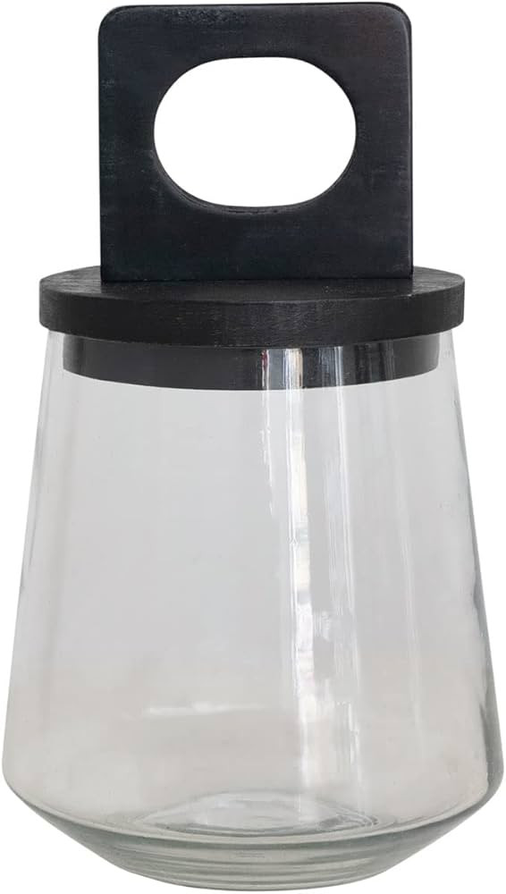 Bloomingville Glass Mango Wood and Marble Lid, Black Jar, 12", Clear | Amazon (US)