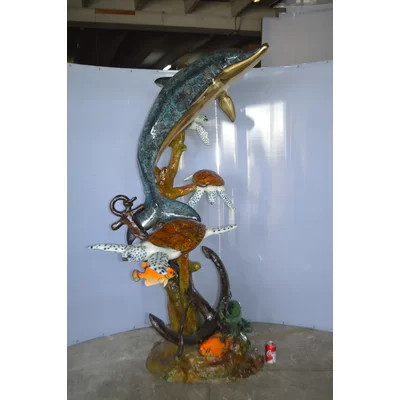 Bronze Dolphin with Three Turtles Fountain Bronze Statue - Size: 43"L x 47"W x 74"H. | Wayfair North America