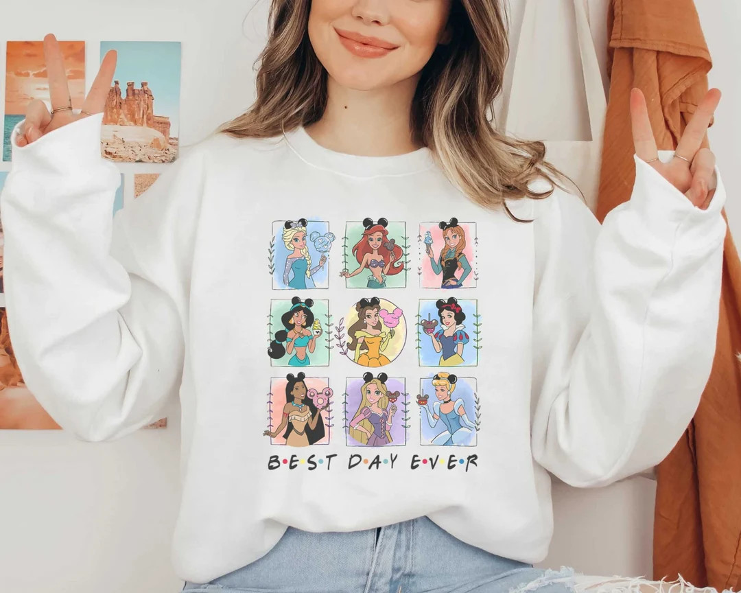 Best Day Ever Disney Princesses Sweatshirt, Mickey Snacks Princess Squad, Disney World Trip Sweat... | Etsy (US)