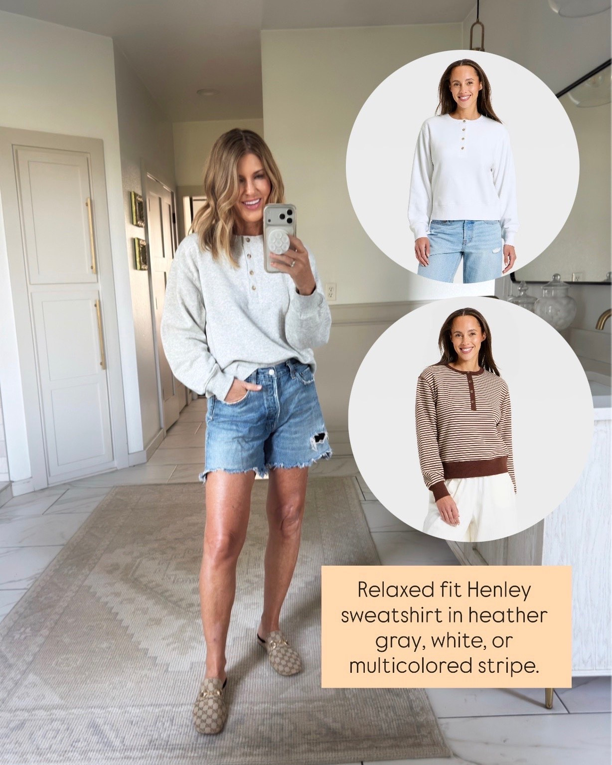 Wearing a size medium in the Henley sweatshirt

#LTKOver40
