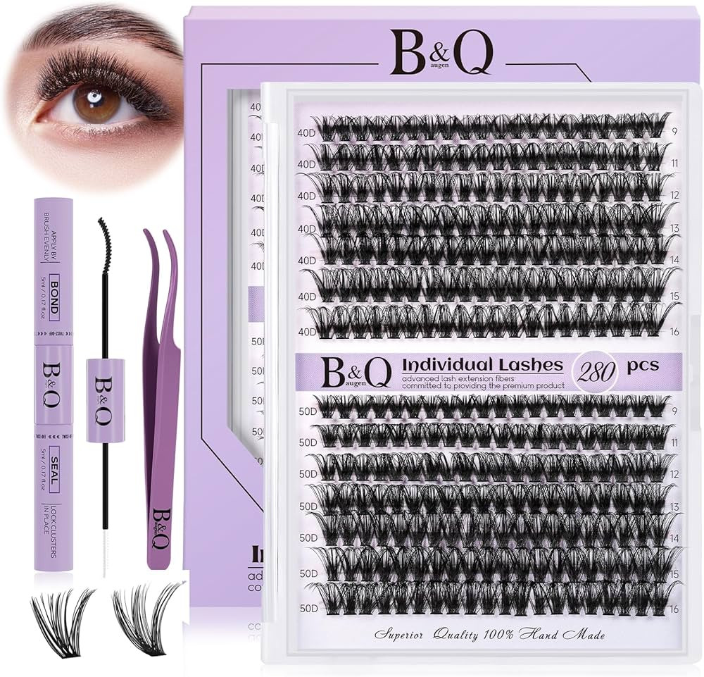 DIY Lash Extension Kit 280pcs Individual Lashes Cluster B&Q D Curl Eyelash Extension Kit Lash Clu... | Amazon (US)
