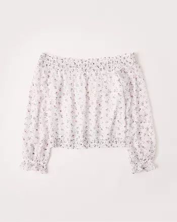 Off-The-Shoulder Crinkle Chiffon Blouse | Abercrombie & Fitch (US)