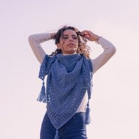 Crochet Triangle Scarf Boho Cotton Knit Shawl, Denim Blue | Etsy (US)