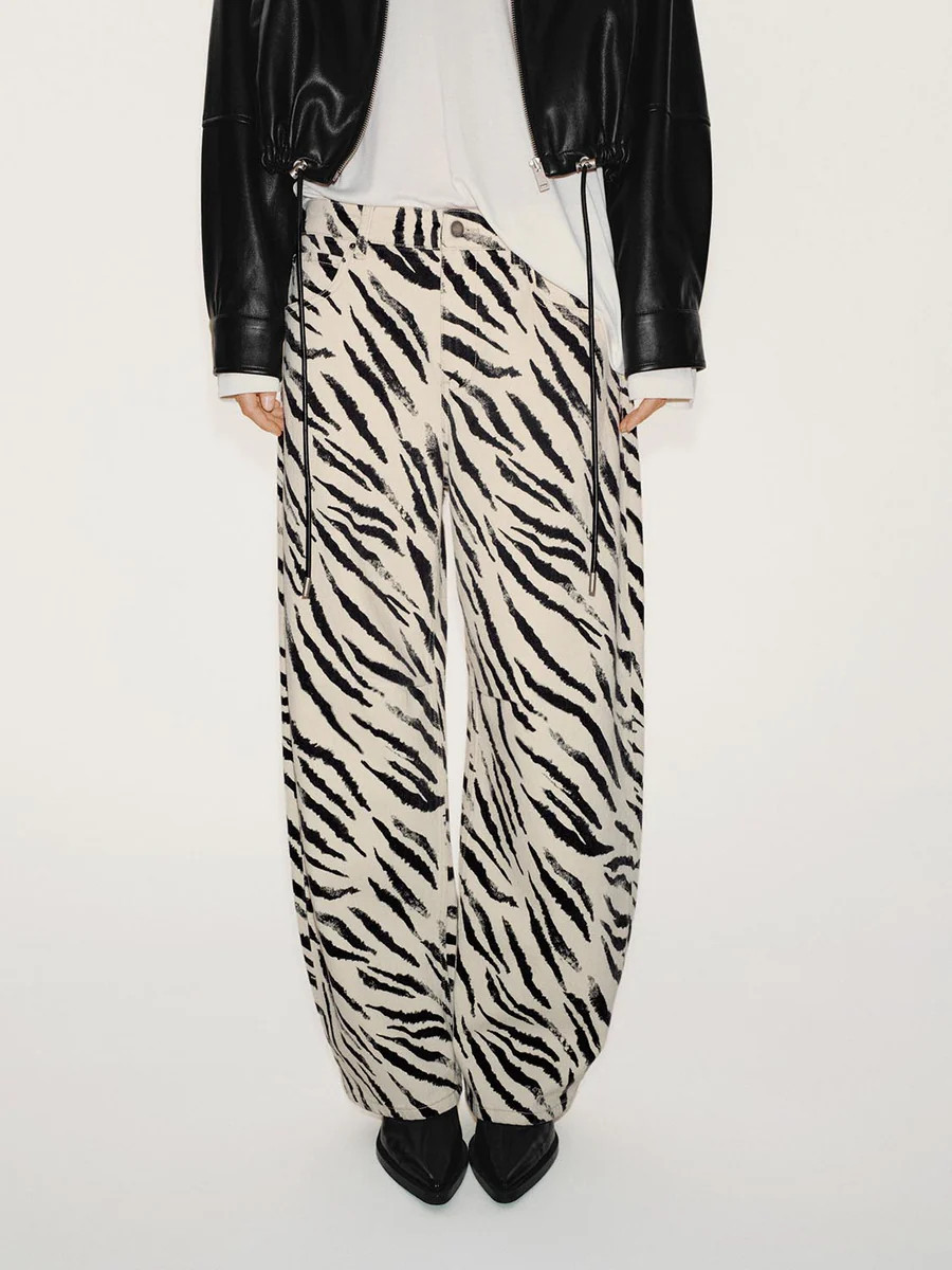 Zebra Print Barrel Leg Jeans | Urban Revivo
