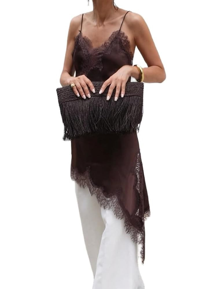 Betrodi Womens Lace Trim Asymmetrical Top Y2k Silk Satin Irregular Hem Cami Vest Top V Neck Patch... | Amazon (UK)