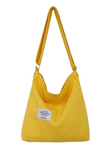Covelin Women's Retro Large Size Canvas Shoulder Bag Hobo Crossbody Handbag Casual Tote Yellow | Amazon (US)