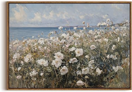 KISSFOX Framed Wall Art Vintage Wall Decor Coastal Pictures Flower Canvas Art Roses Floral Painti... | Amazon (US)