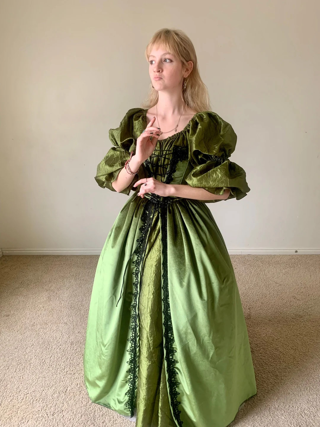 Moss Green Velvet Corset Gown and Lady Pirate Chemise Fantasy Renaissance Wedding Gown Dress Made... | Etsy (US)
