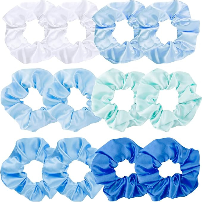 12 Pack Elastics Band Hair Scrunchies Blue Satin Scrunchy Elastic Hair Bobbles Scrunchies Jaciya ... | Amazon (CA)