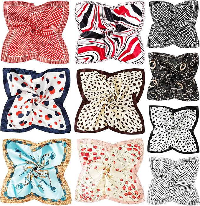 COOLANS 10 PCS Mixed Set Scarf 20 inch x 20 inch,Fashion Square Satin Neck Scarf Head scarf for W... | Amazon (US)