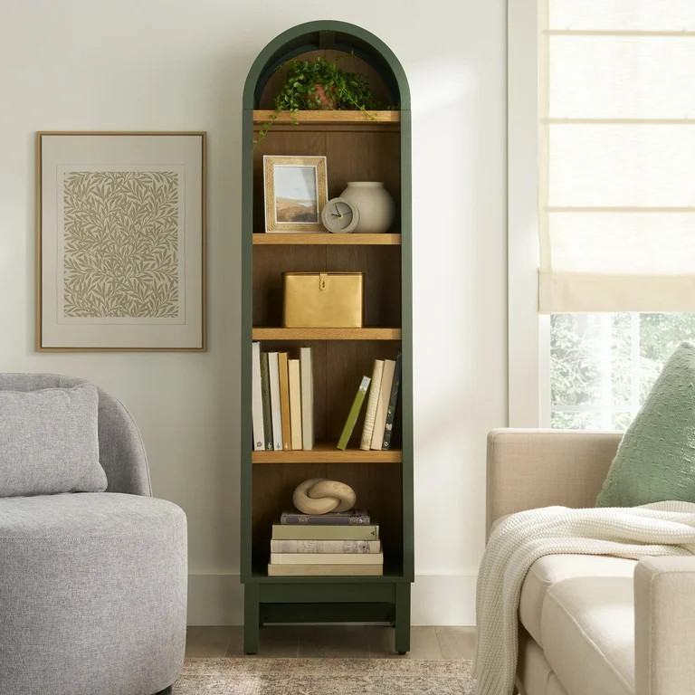 Better Homes & Gardens Juliet Narrow Arch Bookcase, Deep Green and Light Honey | Walmart (US)