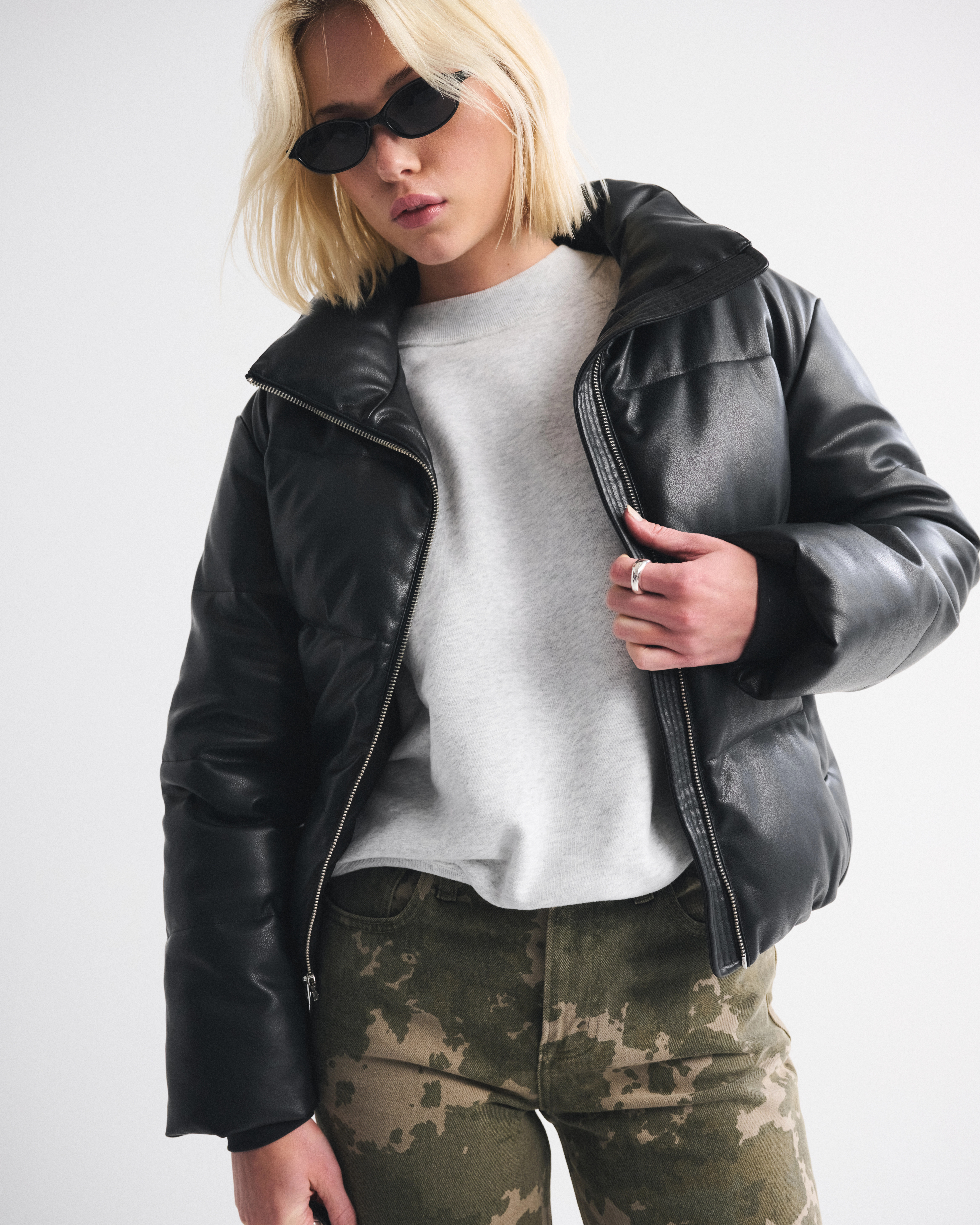 Vegan Leather Short Puffer | Abercrombie & Fitch (US)