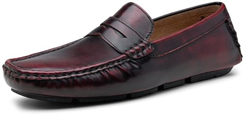 Jousen Men's Loafers Dress Shoes Retro Lightweight Slip On Casual Driving Penny Loafer for Men(AMY3064 Wine 09.5) | Amazon (US)