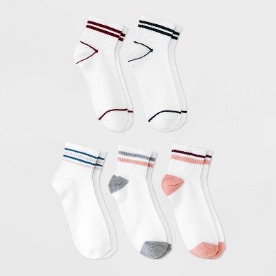 Women's Ribbed Striped 5pk Ankle Socks - Xhilaration™ White 4-10 | Target