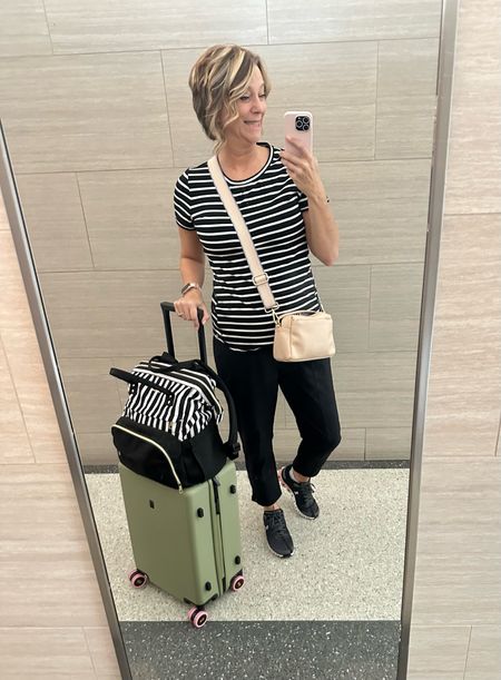Airport outfit, travel outfit, stretchy waistband, comfortable outfit, casual style, airport style, travel style #traveloutfit 

#LTKshoecrush #LTKtravel #LTKover40