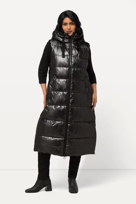 Shimmering Metallic Quilted Hooded Vest | Ulla Popken - US