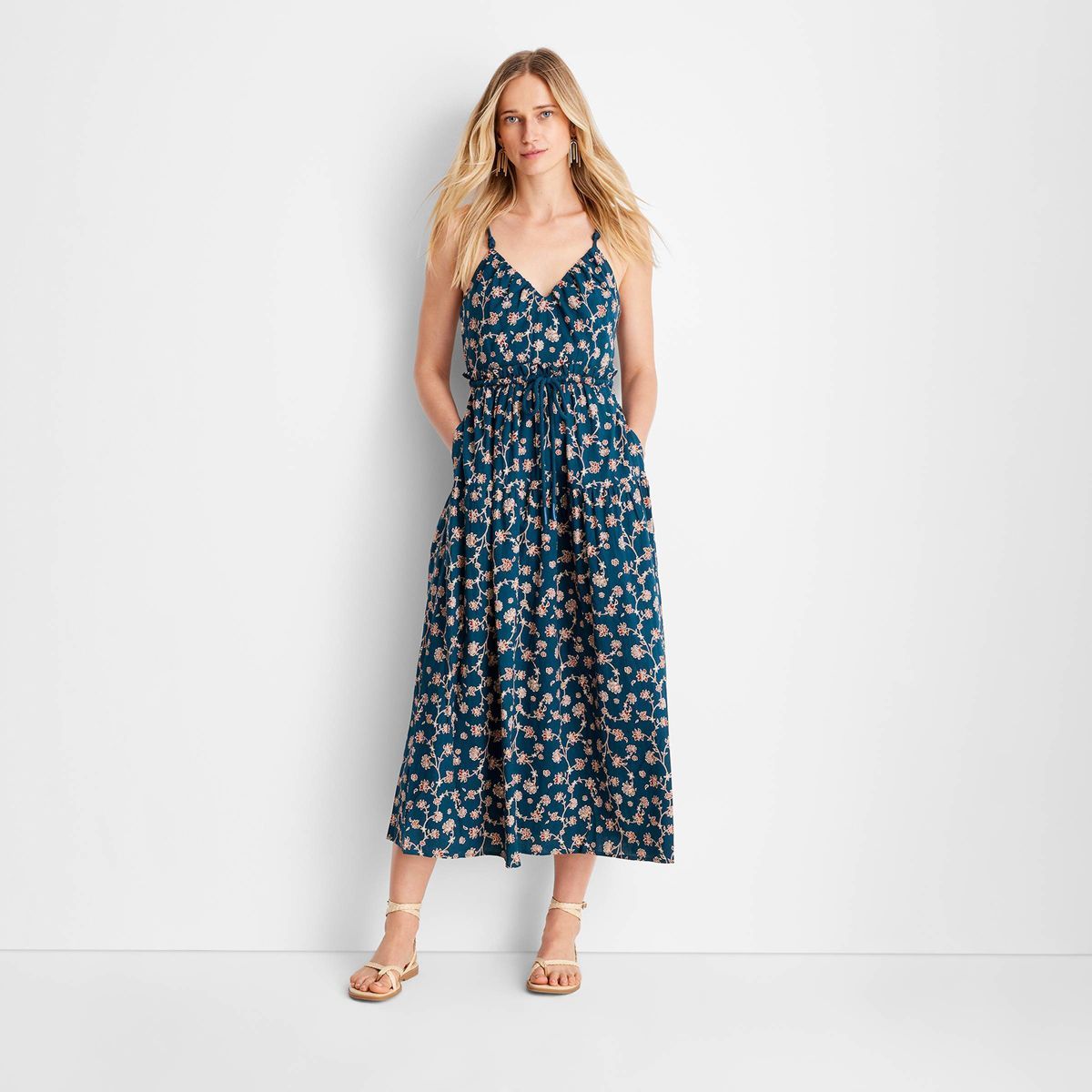 Women's Floral Print Sleeveless Rope Tie Ruched Midi Dress - Future Collective™ with Jenny K. L... | Target